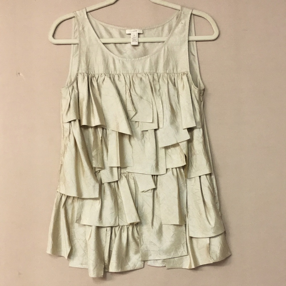 J. Crew Women’s 100% Silk Ruffles Sleeveless Blouse in metallic gold. Sz 2